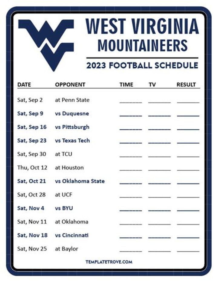 2023 West Virginia Football Schedule
