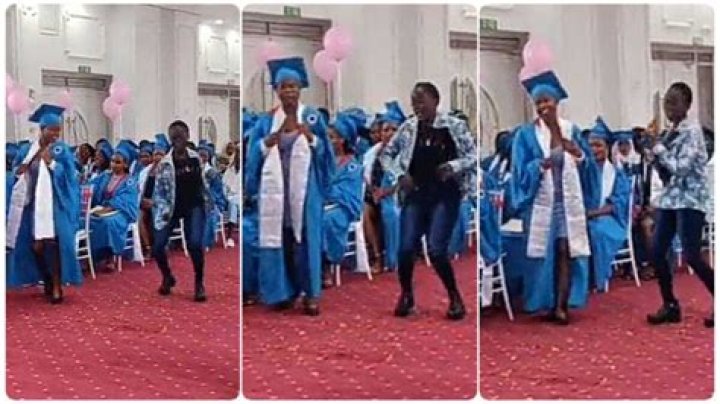 Little Girl Dances More Than Her Graduating Sister as She Walks to the Podium for Her Certificate